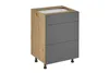 A kitchen cabinet with three drawers and a wooden side panel, shown against a white background. Produktbild-Vorschau