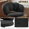 A collage of images showing a black, fluffy office chair with close-ups of its texture and a measurement. Produktbild-Vorschau