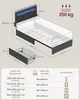 A diagram showing the dimensions of a bed frame and mattress sizes, along with comfort levels. Produktbild-Vorschau