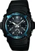 A close-up studio shot of a black Casio G-Shock watch with blue accents. Produktbild-Vorschau