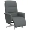 A dark gray fabric recliner chair with a footrest is shown from a three-quarter front view, angled slightly to the right, against a white background. The chair features a padded backrest with horizontal stitching and cushioned armrests. The footrest is ext Produktbild-Vorschau