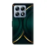 A smartphone case with a dark green and gold abstract design, featuring a camera module. Produktbild-Vorschau