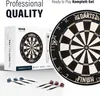 A dartboard and darts are displayed with promotional text. Produktbild-Vorschau