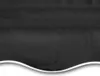 A close-up view of a dark grey awning fabric with a wavy white trim at the bottom. Produktbild-Vorschau