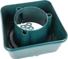 A green plastic planter with a circular insert and a metal component inside. Voir les images du produit