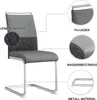 A close-up view of a grey dining chair with various features highlighted by text and inset images. Náhled obrázku produktu
