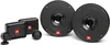 A set of car audio components, including two round speakers and two control boxes with tweeters, arranged on a white background. Produktbild-Vorschau