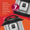 A close-up marketing image of an Instant Pot multi-cooker, with a list of its functions and a circular graphic highlighting "7 FUNCTIES". Produktbild-Vorschau
