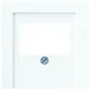 A close-up view of a white electrical outlet cover with a single screw in the center. Produktbild-Vorschau