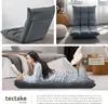 A collage of images showing a gray floor chair in different positions and a woman reading on it. Náhled obrázku produktu