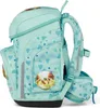 A side view of a teal backpack with a heart pattern. Náhľad obrázku produktu