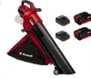 A red and black leaf blower with two batteries and two chargers on a white background. Produktbild-Vorschau