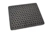 A square cast iron grate with many small holes, shown from a slightly elevated angle against a white background. Voir les images du produit