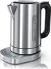 A stainless steel electric kettle with a black handle and a control base is shown against a white background. Produktbild-Vorschau