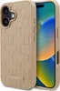 A beige Karl Lagerfeld iPhone case with a repeating K pattern is shown next to an iPhone. Podgląd zdjęcia produktu