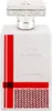 A white perfume bottle with red accents and a silver cap. Voir les images du produit