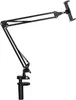 A black adjustable arm holder with a clamp base and a tablet holder at the end, isolated on a white background. Podgląd zdjęcia produktu