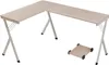 An L-shaped desk with a separate small shelf with wheels. Voir les images du produit