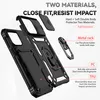 Exploded view of a black phone case with callouts highlighting its features and materials. Produktbild-Vorschau