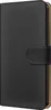 A black flip case for a smartphone is shown closed, with the edge of the phone visible. Produktbild-Vorschau