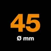 The image displays the number 45 and the symbol for diameter followed by 'mm' in white text against a black background. This likely indicates a product specification, such as a diameter measurement. Produktbild-Vorschau