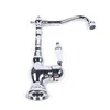 A chrome-finished kitchen faucet with a white ceramic handle is shown against a white background. Produktbild-Vorschau