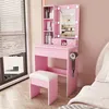 Make-up tafel met LED-verlichting en krukje, 60x38x132 cm, Productafbeelding-voorbeeld 2