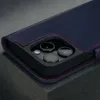 A close-up shot of the back of a dark blue leather iPhone case, showing the camera cutout and red stitching. Anteprima dell’immagine prodotto