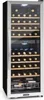 A full-frame, front-facing studio shot of a tall, slender wine refrigerator with a glass door and silver trim. Produktbild-Vorschau