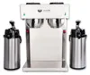 A professional studio shot of a commercial coffee maker with two carafes. Produktbild-Vorschau