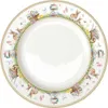 A round plate with an Easter-themed design featuring bunnies, chicks, flowers, and baskets. Produktbild-Vorschau