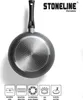 A frying pan is shown from the underside, with various icons and text indicating its features and compatibility. Produktbild-Vorschau
