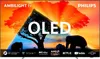 A television screen displaying a vibrant image of elephants and a tree against a sunset, with various logos and text overlays. Produktbild-Vorschau