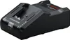 A black Bosch battery charger is shown from a diagonal angle on a light gray background. Produktbild-Vorschau