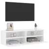A white wall-mounted TV cabinet with shelves and open compartments. Podgląd zdjęcia produktu