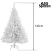 A white artificial Christmas tree with a stand, shown against a white background with measurement and text overlays. Podgląd zdjęcia produktu