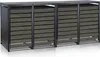 A set of four outdoor trash can enclosures with slatted doors. Produktbild-Vorschau