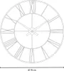 A line drawing of a wall clock with Roman numerals and a diameter measurement. Voir les images du produit