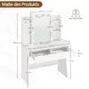 A diagram showing the dimensions of a white vanity table with LED lights and a mirror. Produktbild-Vorschau