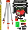 A collection of surveying and measuring equipment laid out on a white background. Produktbild-Vorschau