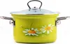 A green enamel pot with a floral design and a glass lid. Náhľad obrázku produktu