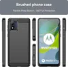 Multiple views of a black phone case with a brushed texture, displayed with a phone inside showing the Motorola logo and branding. Produktbild-Vorschau