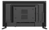 The back of a black LED TV is shown, mounted on two black legs. Voir les images du produit