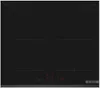 A top-down view of a black induction cooktop with illuminated controls. Produktbild-Vorschau