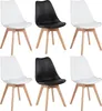 A product shot of six chairs, three white and three black, arranged in two rows of three. Voir les images du produit