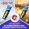 Batteries shown in extreme cold and hot environments, with text highlighting their reliability. Produktbild-Vorschau