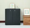 A black cabinet with two doors is shown in a room with light-colored walls and a wooden chest next to it. There are framed pictures on top of the cabinet and on the chest. Anteprima dell’immagine prodotto