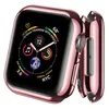 A rose gold Apple Watch case is shown with its screen displaying watch faces and information. Produktbild-Vorschau