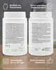 Two white product containers are shown side-by-side, with text and graphics on their labels and overlays on the image. Produktbild-Vorschau