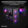 A computer case with RGB lighting and promotional text. Produktbild-Vorschau